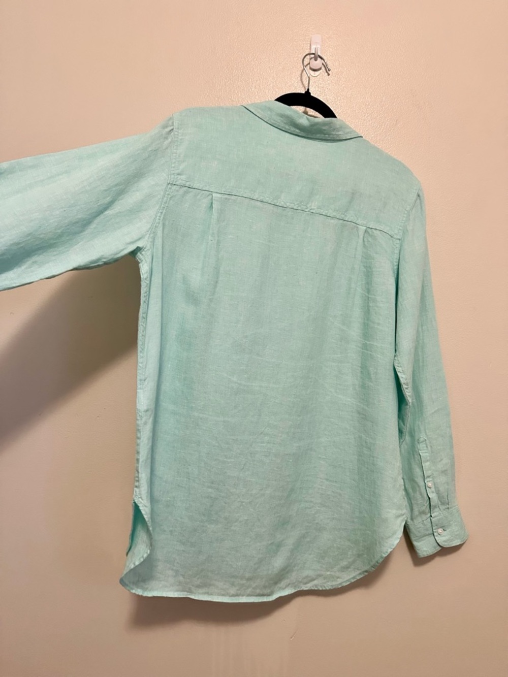 L.L.Bean 100% Linen Button Down Shirt Medium Mint Green Long Sleeve Lightweight - Picture 5 of 8